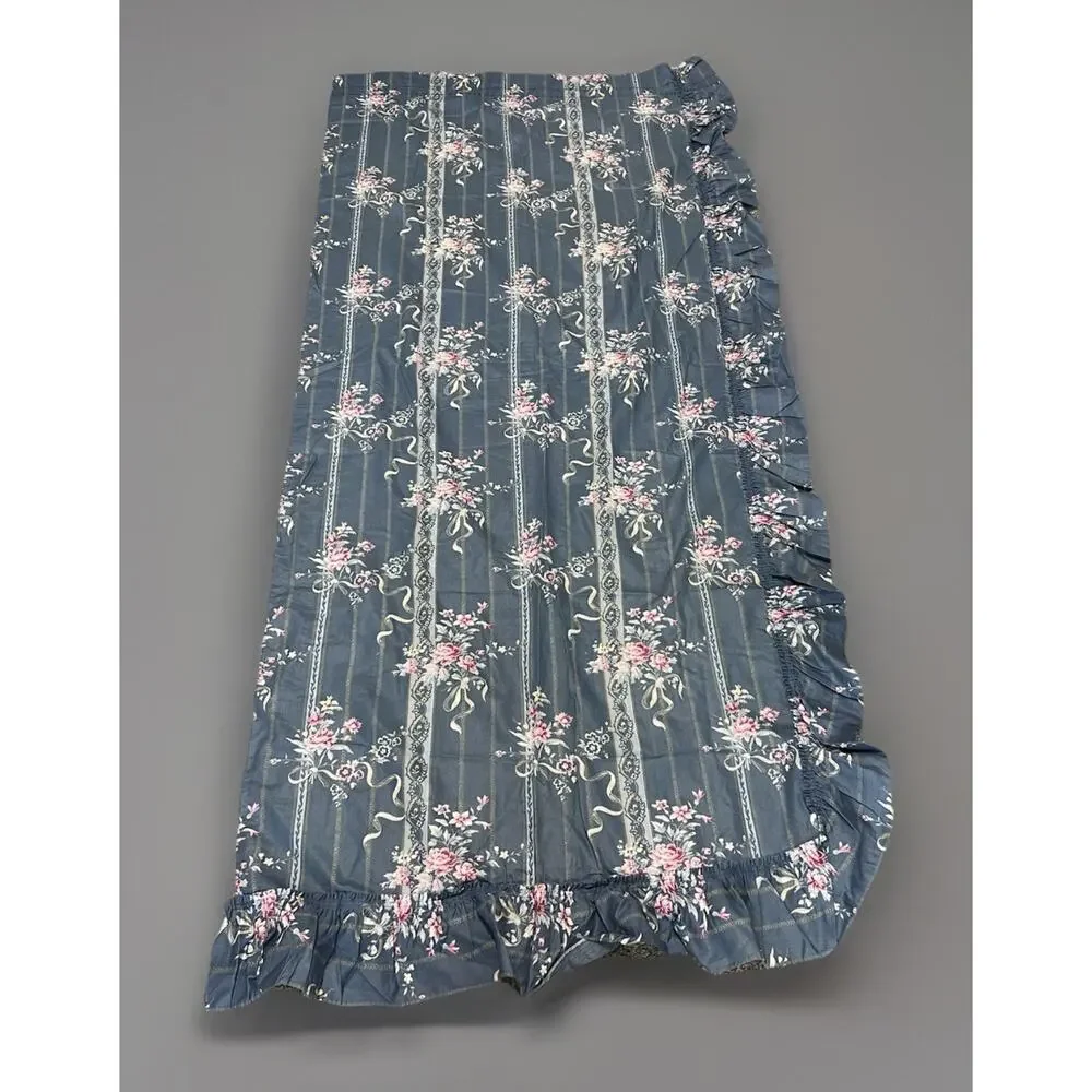 Vtg Cottagecore Blue Floral Curtain Panels, Tie Backs & Pillow Shams Shabby Chic